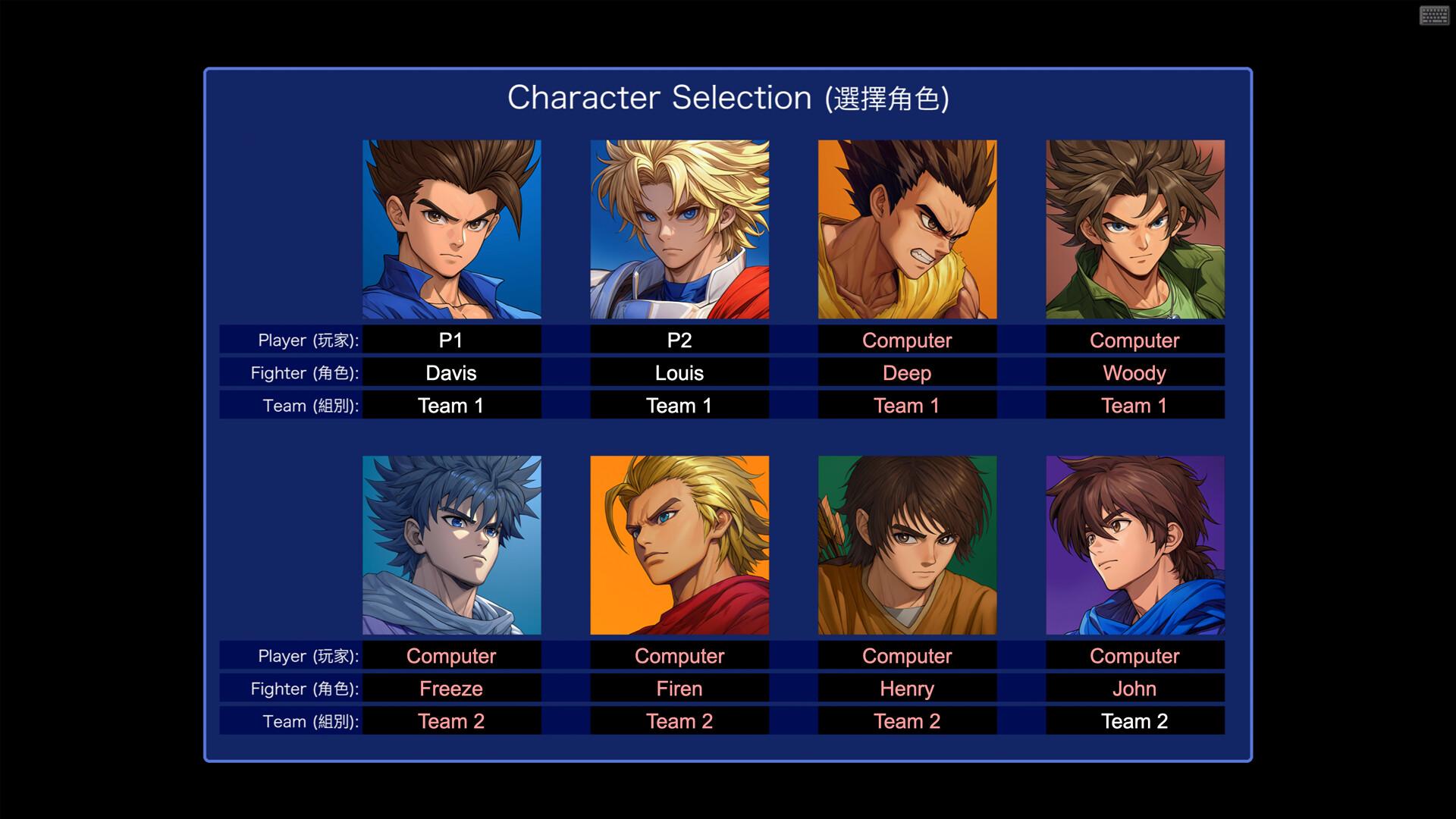 LF2/小朋友齊打交2重製版選擇角色截圖。(Steam)