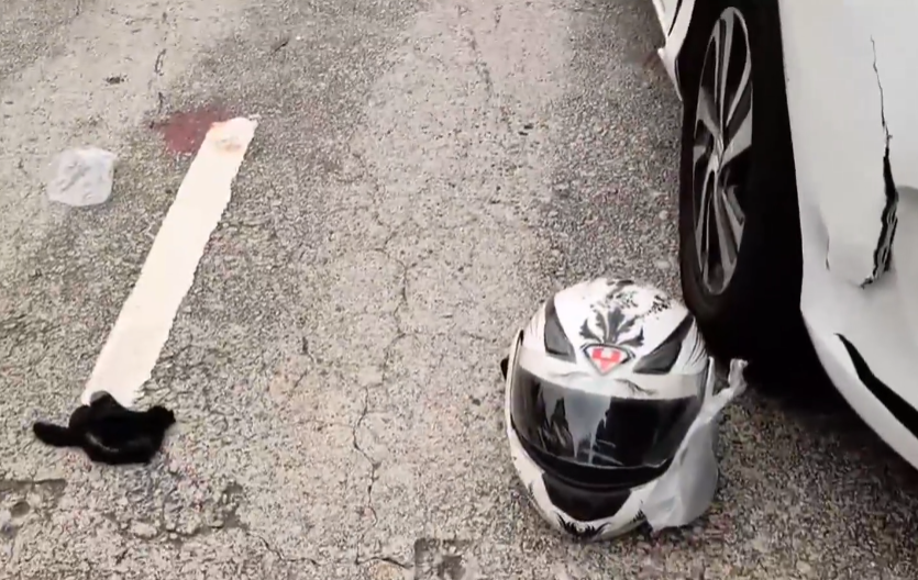 九龍灣有私家車及電單車相撞 (有線新聞畫面)