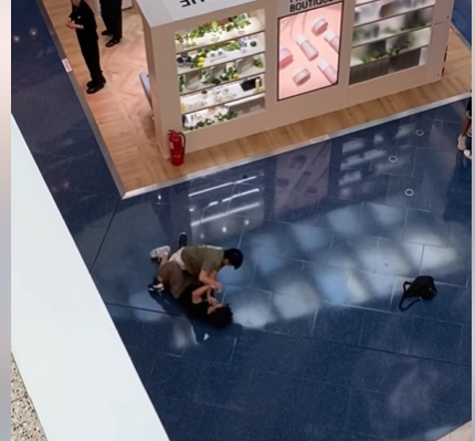 網上熱話|兩男商場MMA 情侶相擁旁觀 網民:一個鏡頭兩種纏綿 (網上影片截圖)