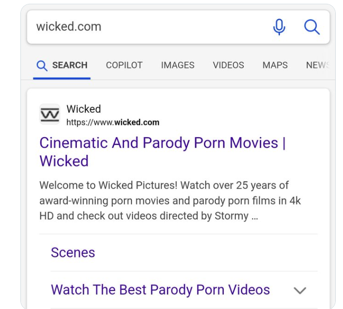 「www.wicked.com」是色情網站。(互聯網)