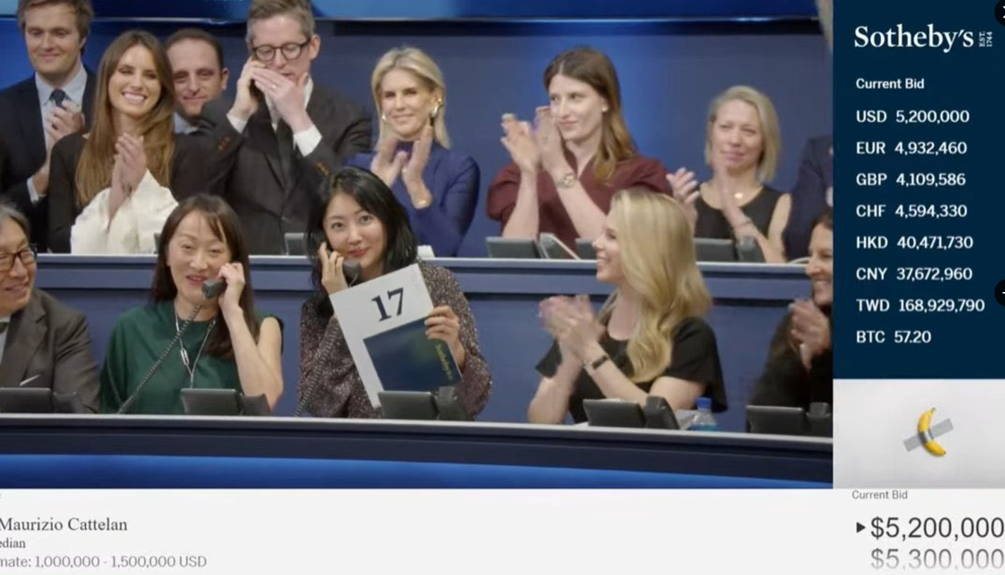 「天價香蕉」的競投情況。(互聯網)