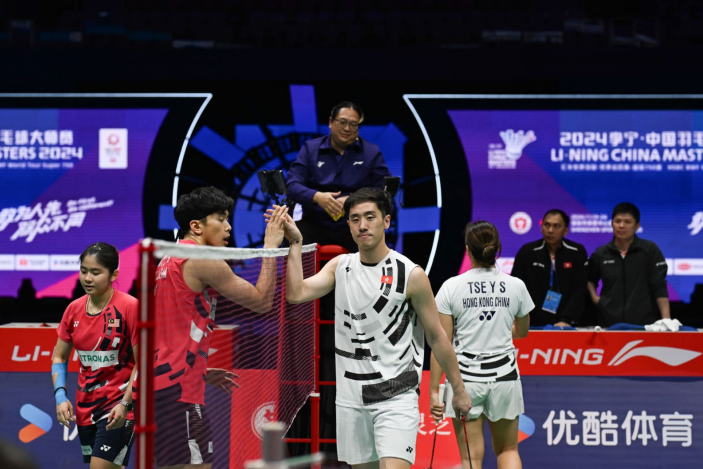 鄧俊文與謝影雪在中國大師賽取得季軍。(中國香港羽毛球總會提供)
