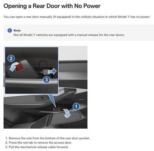 報道指,Tesla汽車有手動按鈕可打開車門。(手動按鈕設計或因不同型號有不同,詳情應參考車廠提供資料。X)