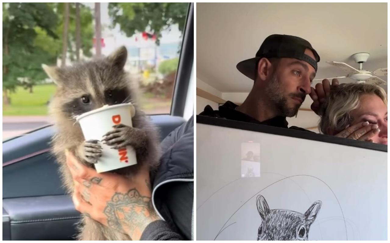 (圖左)Mark在4個月前再收養一隻浣熊,取名為「Fred」。Mark:我們永遠不會忘記你們,將永遠活在我們心中。(TikTok/IG)