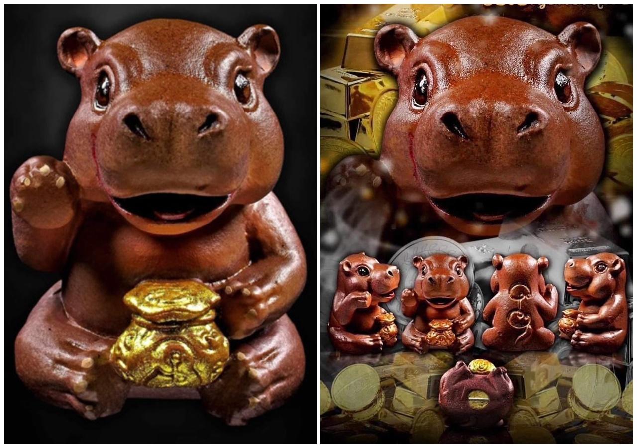 春武里府的阿南普拉帕南佛寺就以彈跳豬的形象,做成佛牌的樣子,由僧侶加持,宣稱可以帶來好運。(X)