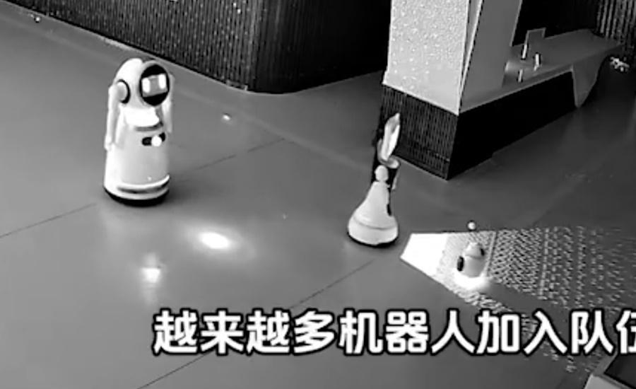 二白開始游說:「跟我回家吧」,其機械人稍為停頓後,便一個二個跟著二白離開展覽廳。(微博)