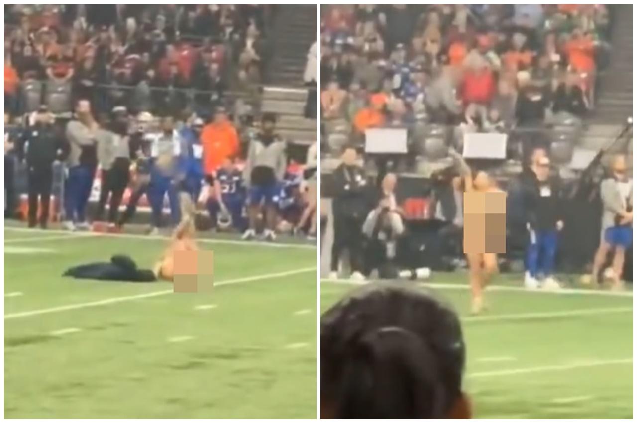 裸女一度跌倒,兩腳朝天,她的身體幾乎給全場一覽無遺。(X)