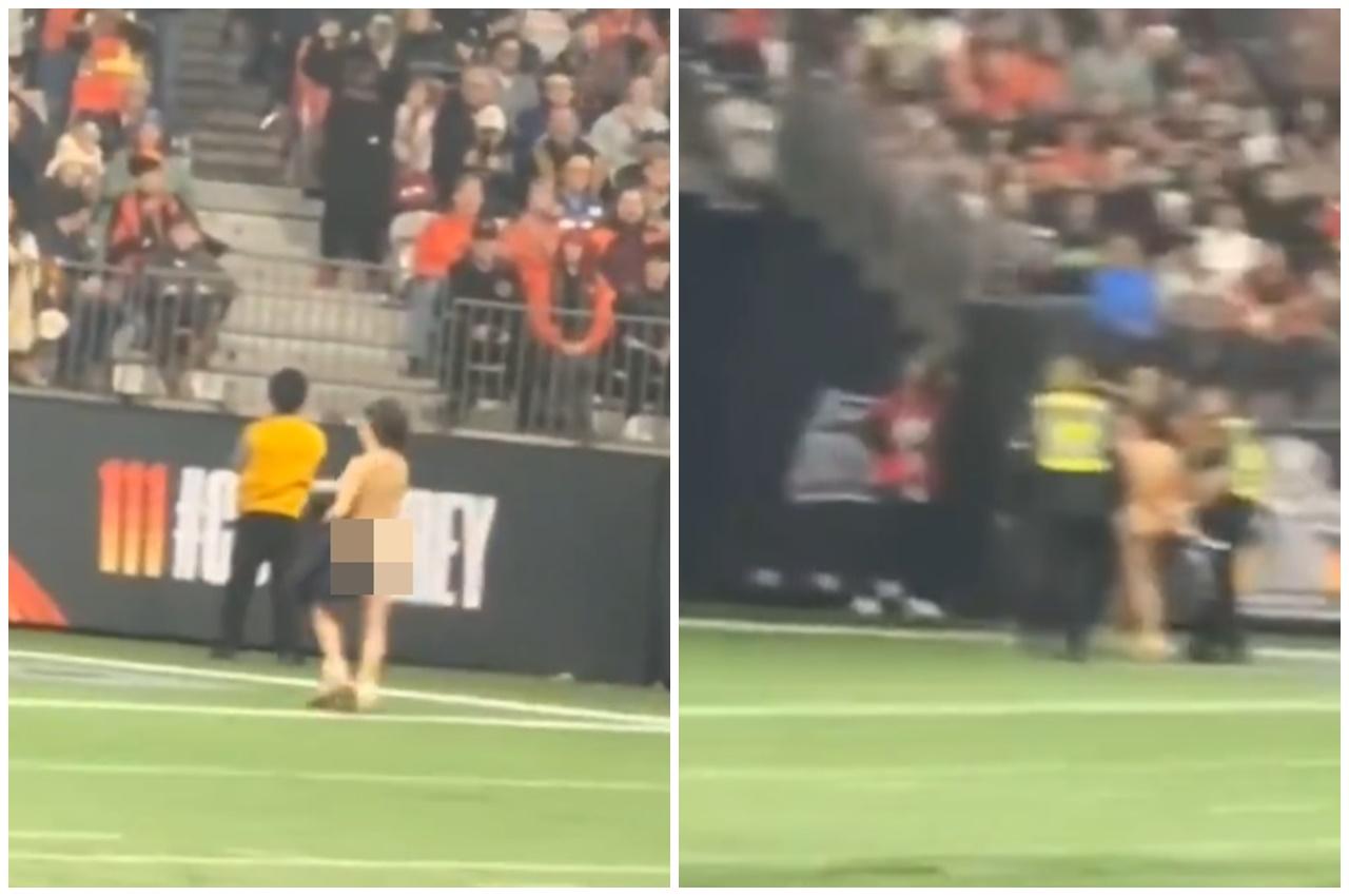 直至裸女跑完,自行返回球場邊界,才有保安上前帶她離開。(X)