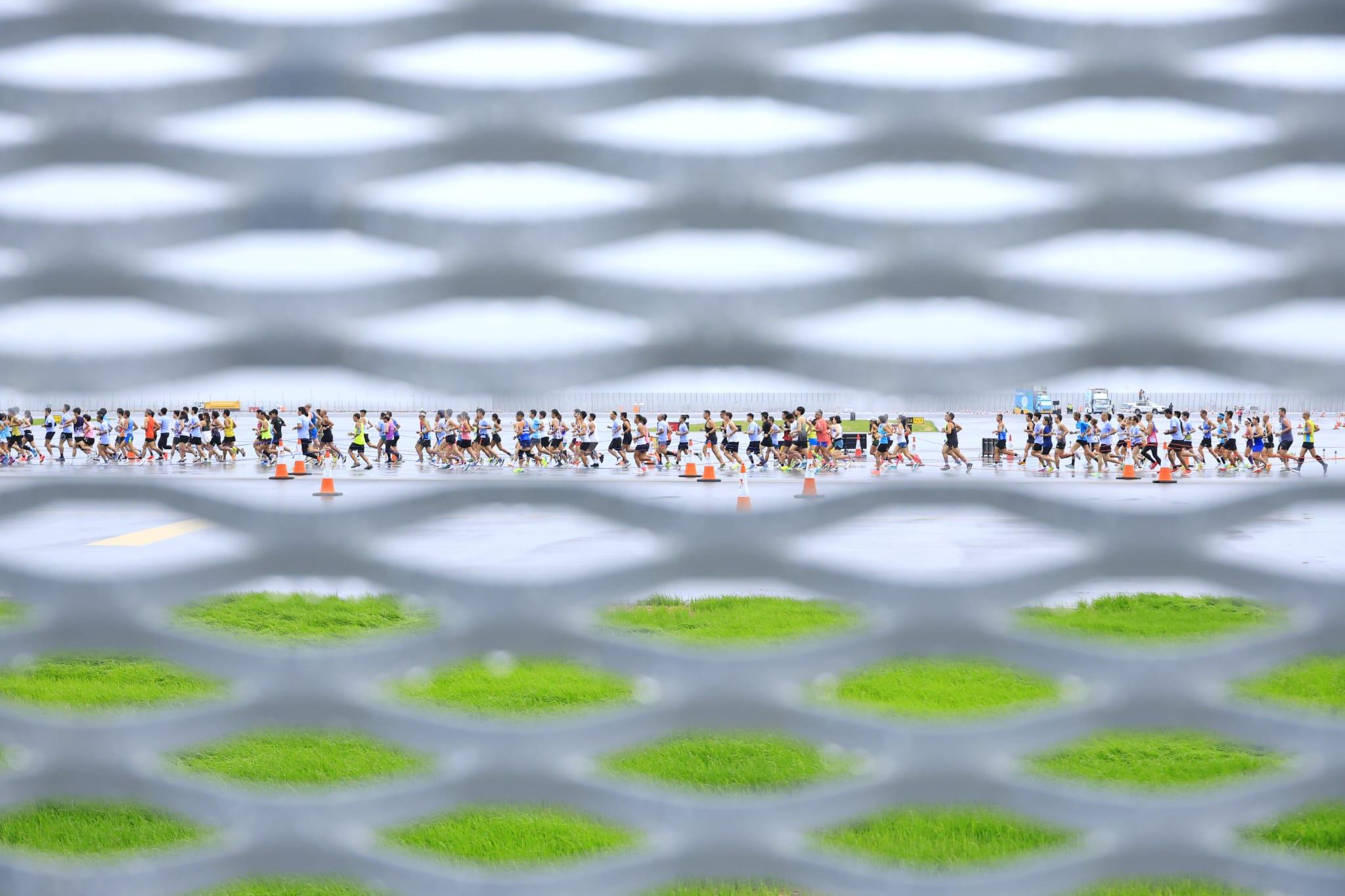 機場三跑道系統十公里今晨開跑。(林俊源攝)