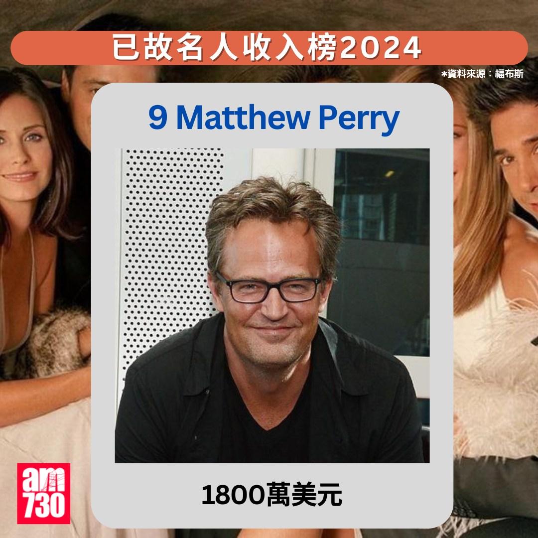 福布斯已故名人收入榜2024|9 Matthew Perry(am730製圖)