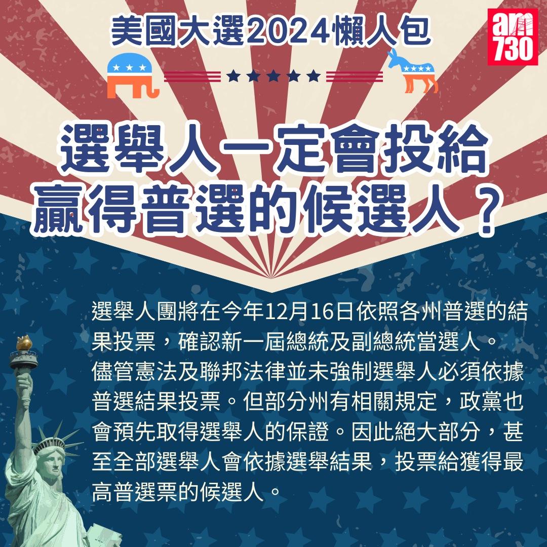 美國大選2024懶人包|選舉人一定會投給贏得普選的候選人?(am730製圖)