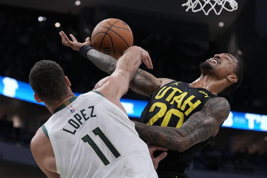 公鹿123:100擊敗爵士。(美聯社)