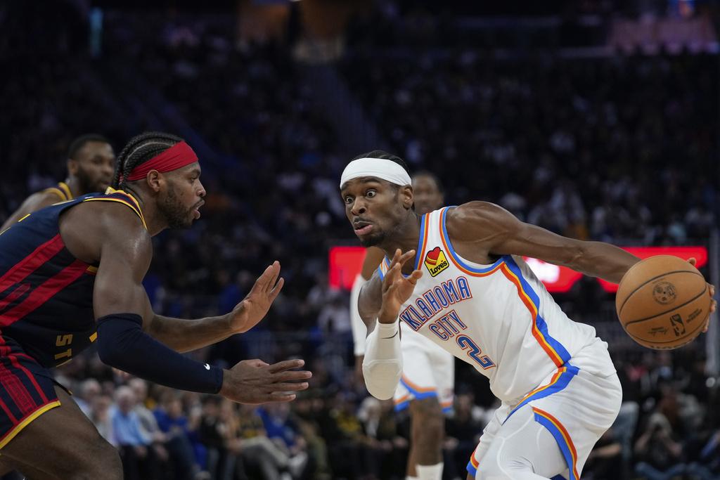 雷霆105:101擊敗勇士。(美聯社)