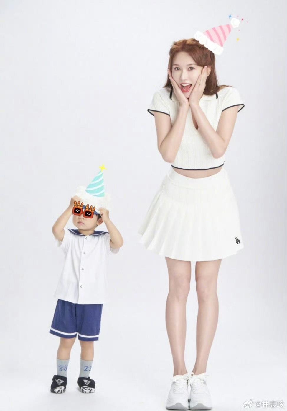 林志玲50歲生日曬白滑長腿 。