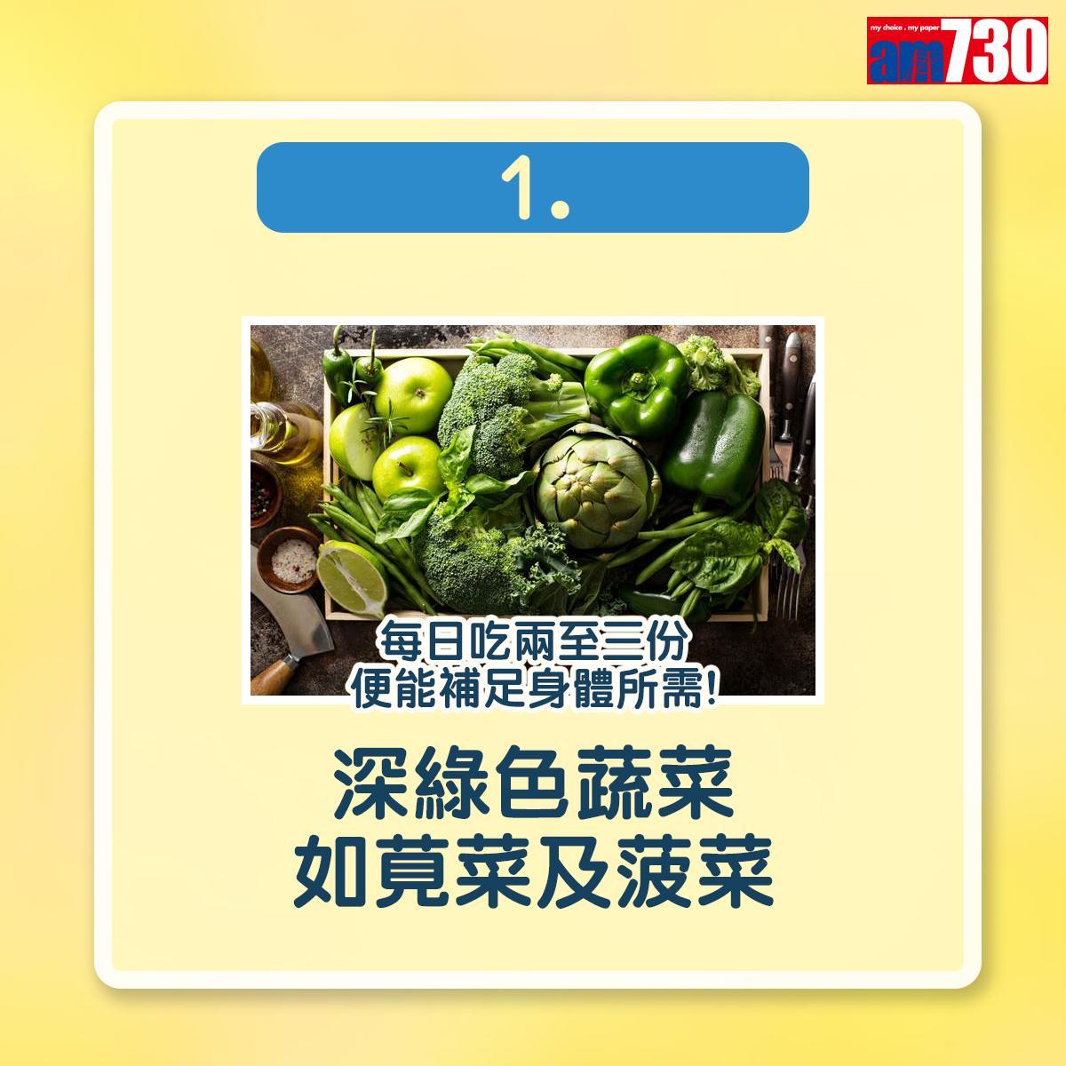 補鎂食物|深綠色蔬菜(am730製圖)