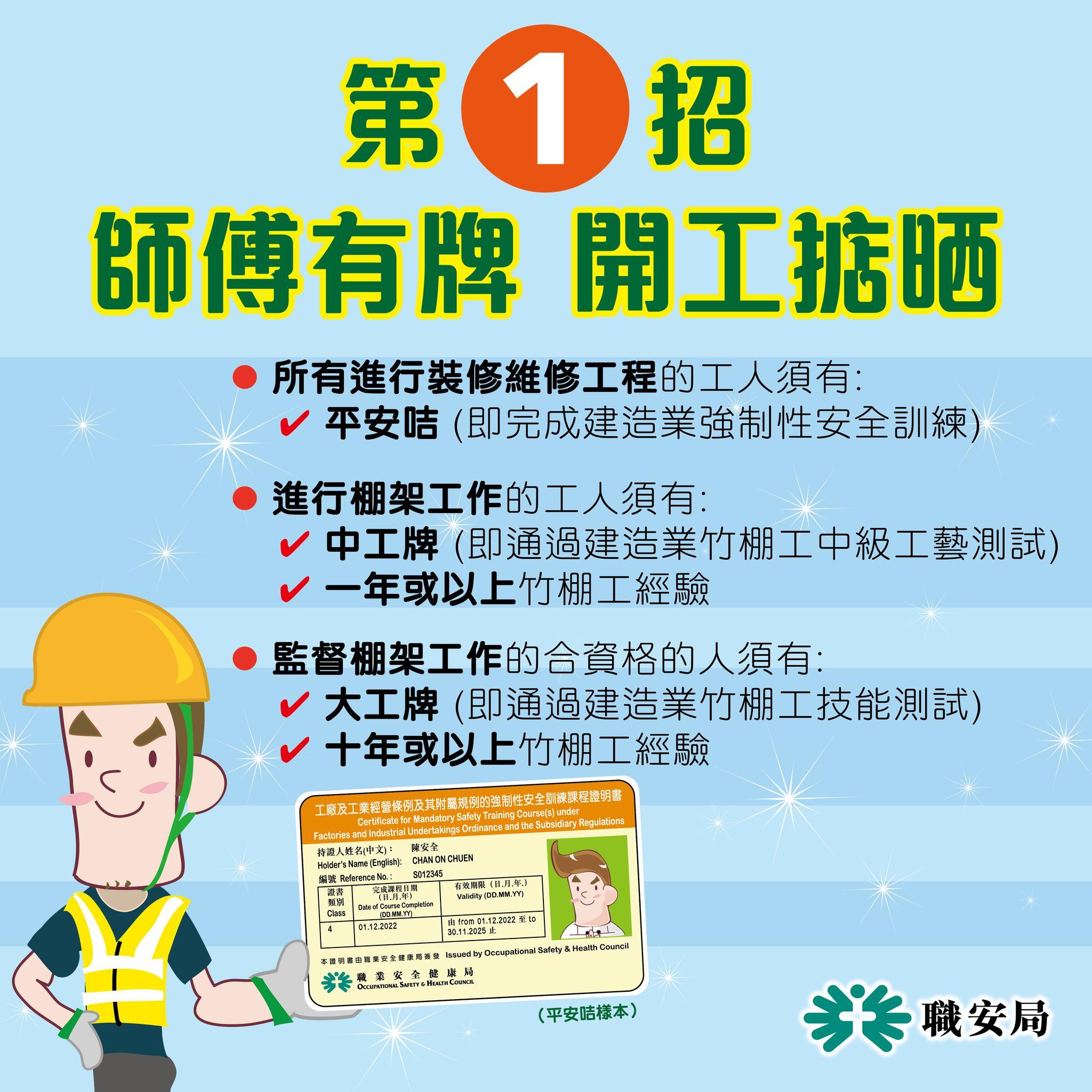 避免工業意外,揀裝修維修公司安全錦囊|1.裝修師傅須有平安卡(職安局)