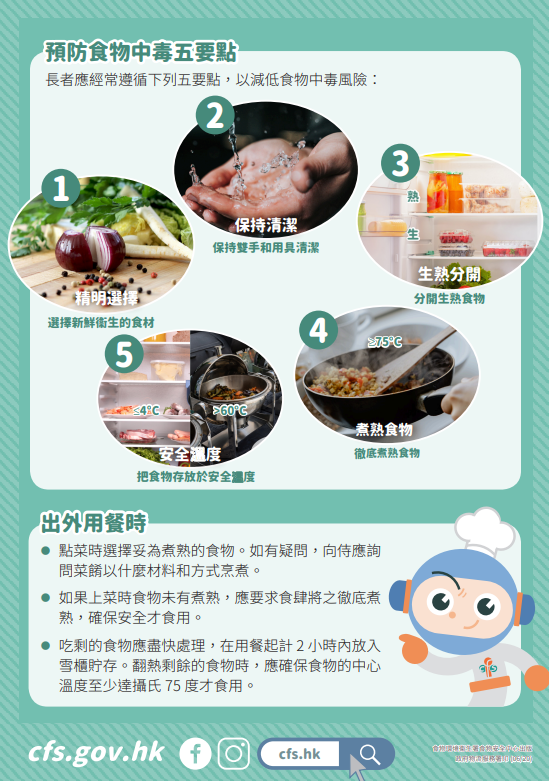 長者食安須知,生冷食物要留神|預防食物中毒五要點(食物安全中心)
