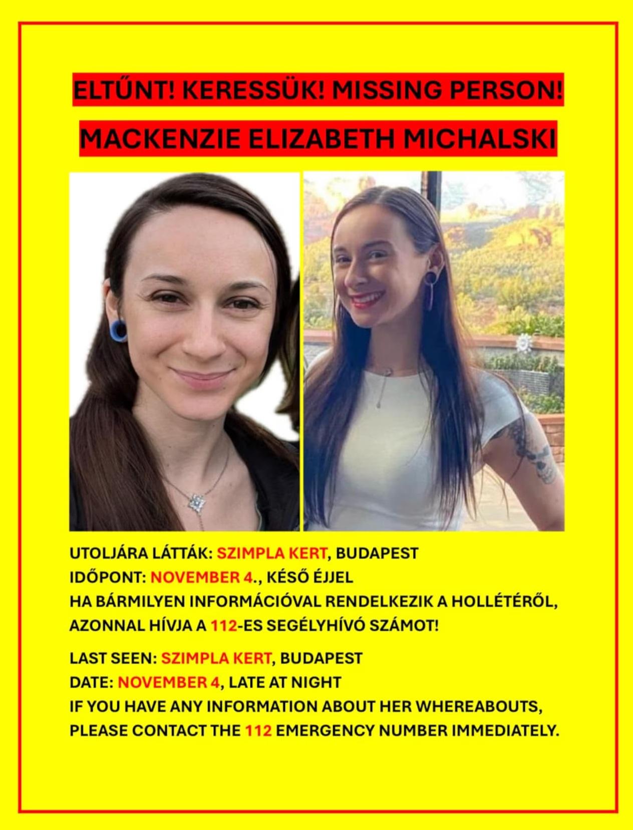 匈牙利警方發布米哈爾斯基失蹤資訊。(互聯網)