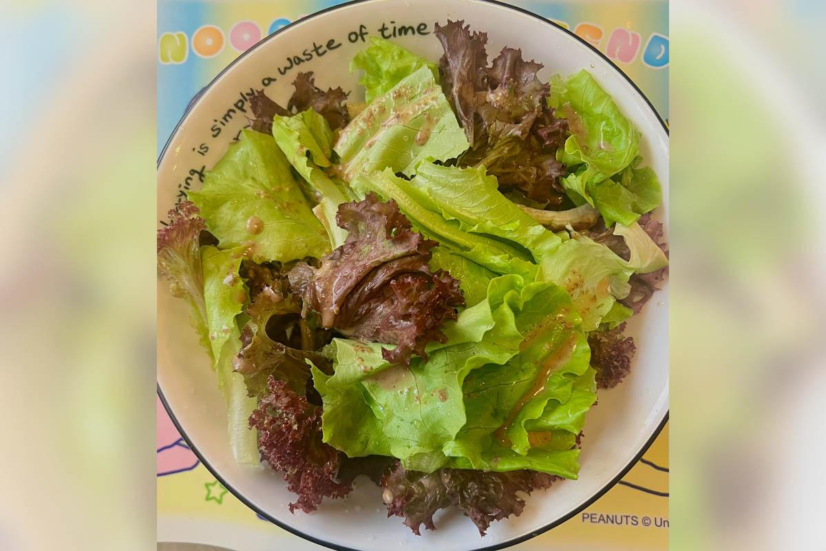 羅淑佩話芝蔴汁沙律做午餐真係好正。(何永賢FB)