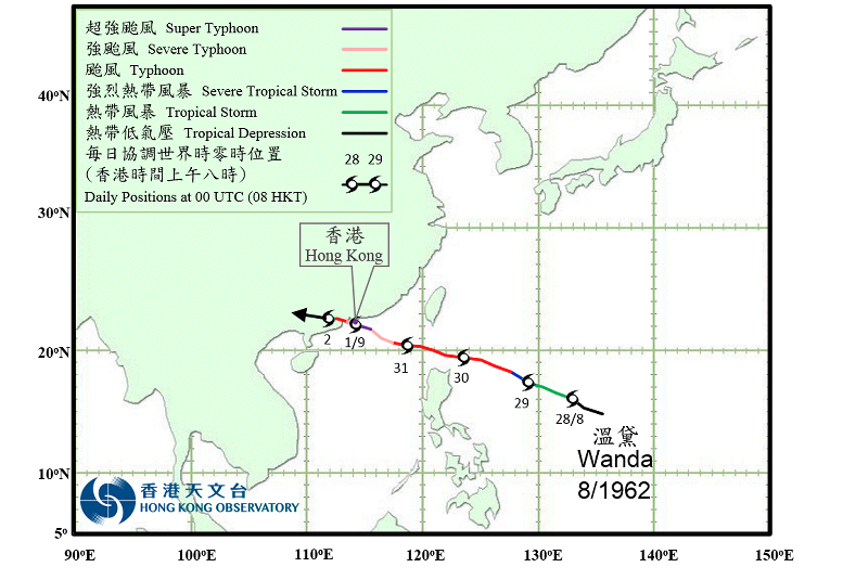 一九六二年超強颱風溫黛的路徑