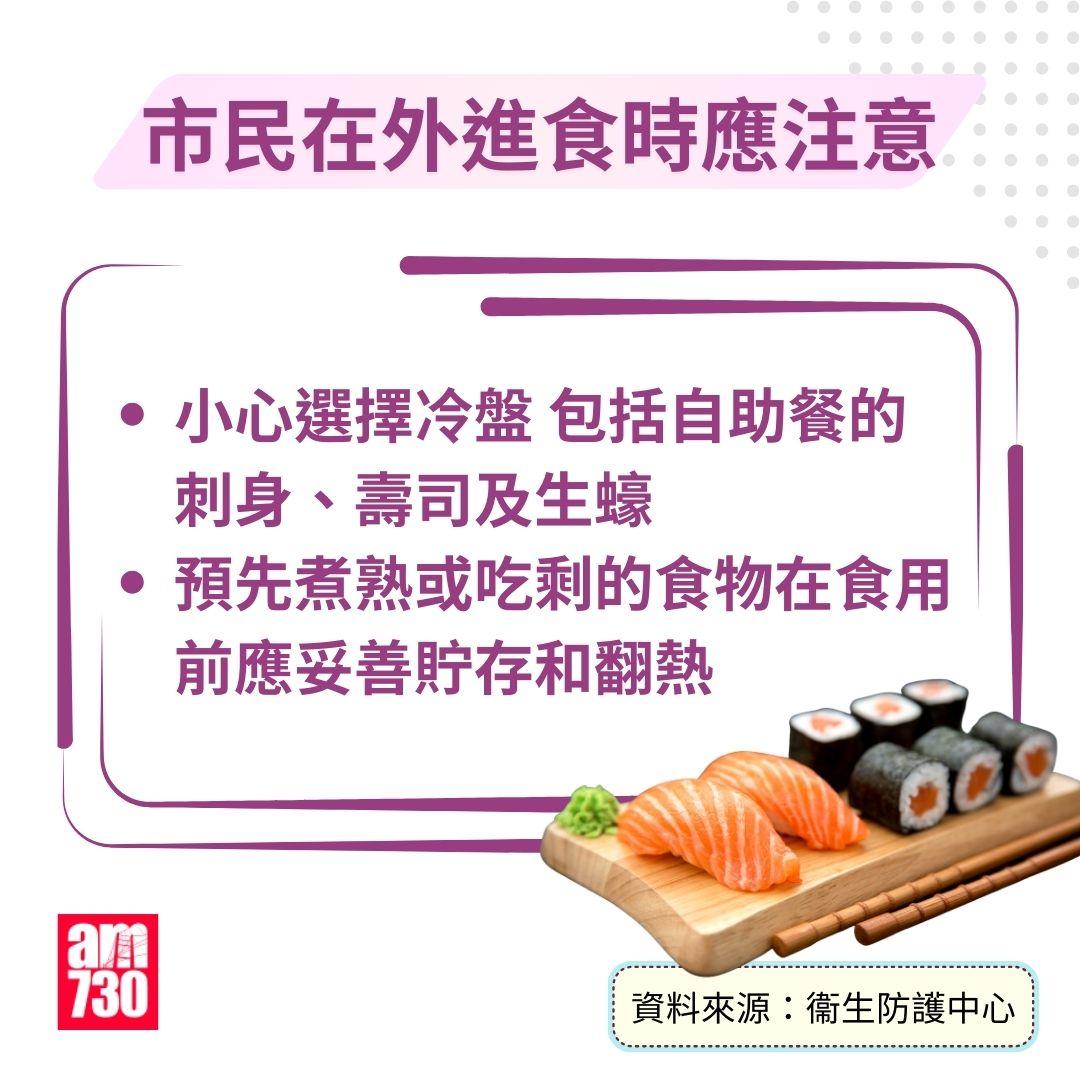 預防食物中毒,市民在外進食時應注意事項。(am730製圖)