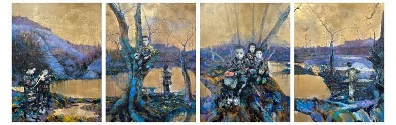 金色山水四聯畫(李天兵作品)