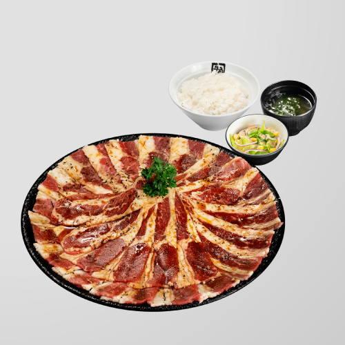 相撲燒肉盛:黑白胡椒牛五花定食$158/450克