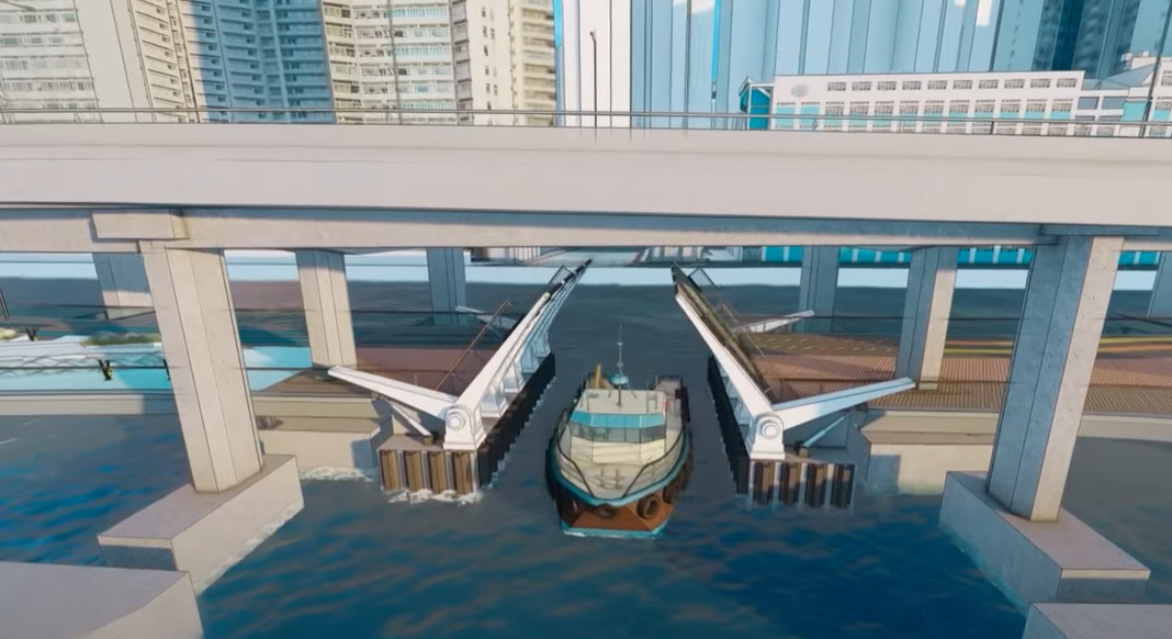 港島東岸板道西段設置維港首條開合橋及首條轉盤橋。 (模擬圖)