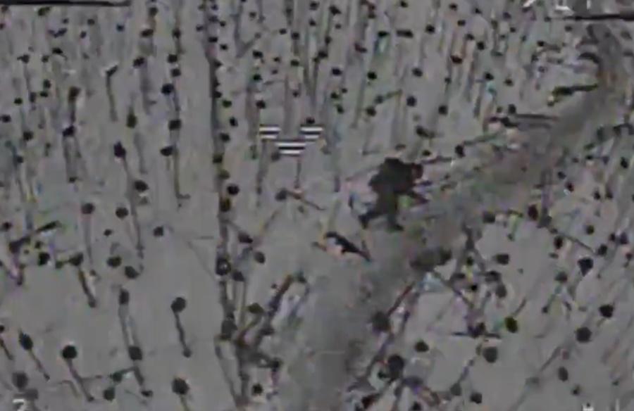 無人機還拍攝到該名中槍北韓士兵倒臥在雪地中的畫面。(X)