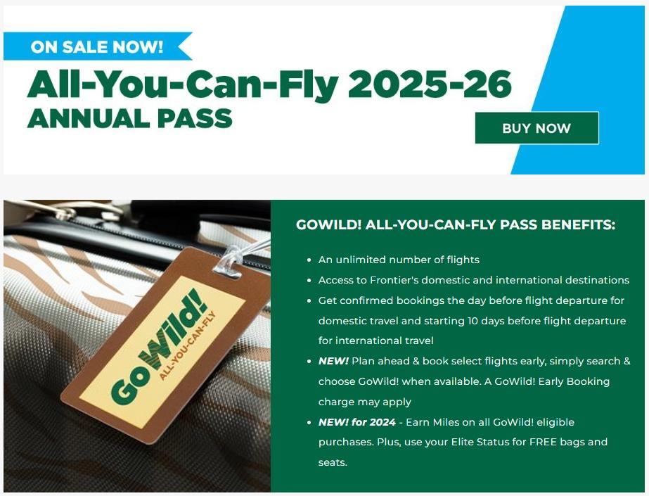 邊疆航空表示,年票適合預算有限又希望能到處探險的旅客。(網上截圖)