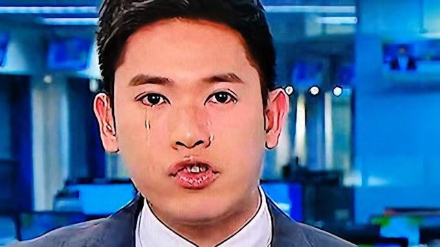 TVB新聞主播容家耀在報道樓市跌勢時流淚,惹來網民揣測。(網上圖片)