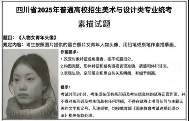 模特兒朱同學目前是大一學生,因成為美術考題而成為熱搜。(微博)