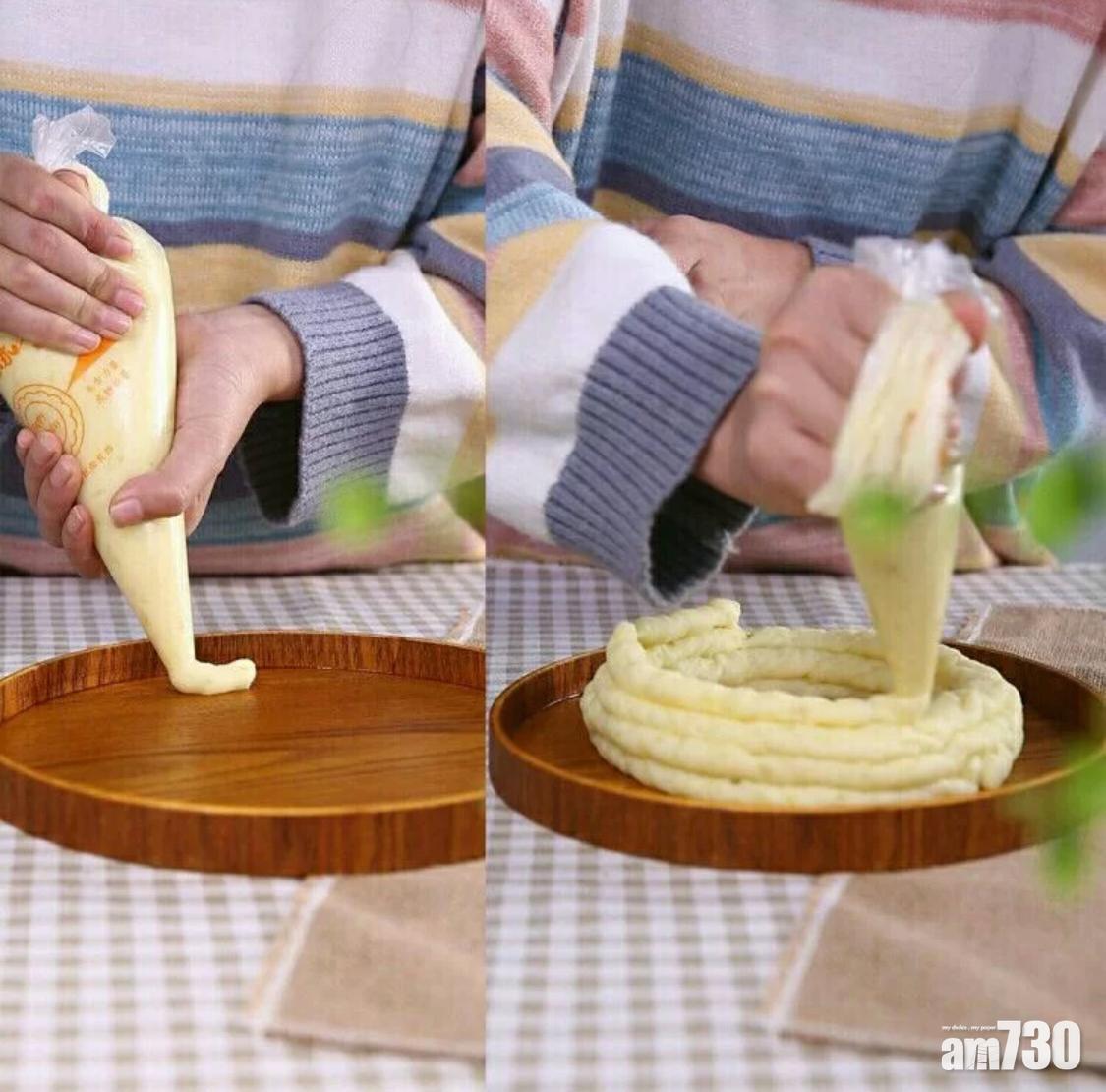 【聖誕大餐前菜】聖誕花環薯仔沙律擠薯蓉時切記操之過急,慢工才可出細貨。