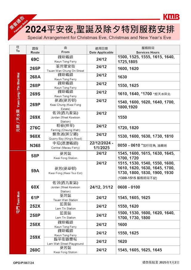 九巴將於除夕加密服務班次。(九巴提供)