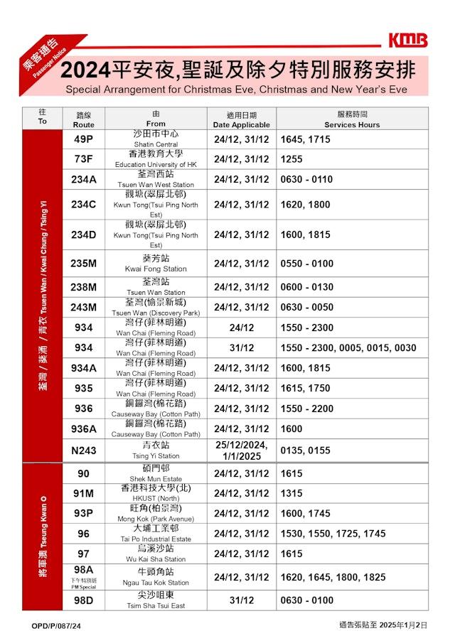 九巴將於除夕加密服務班次。(九巴提供)