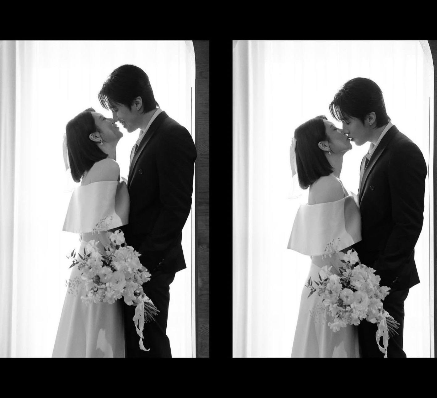 新郎婁峻碩穿上一身俐落西裝,十分有型。