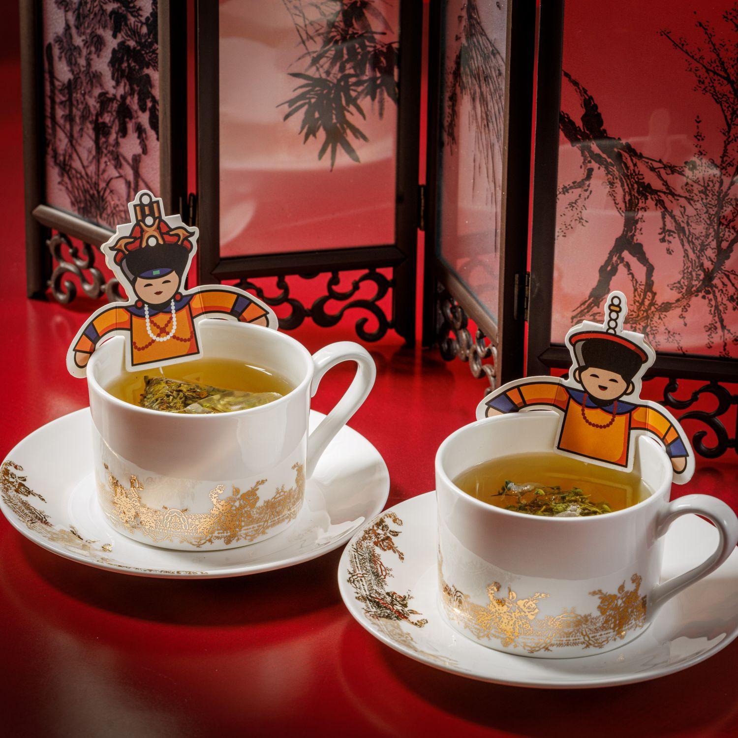 古代皇帝皇后圖案茶包相當趣緻,是打卡的焦點!