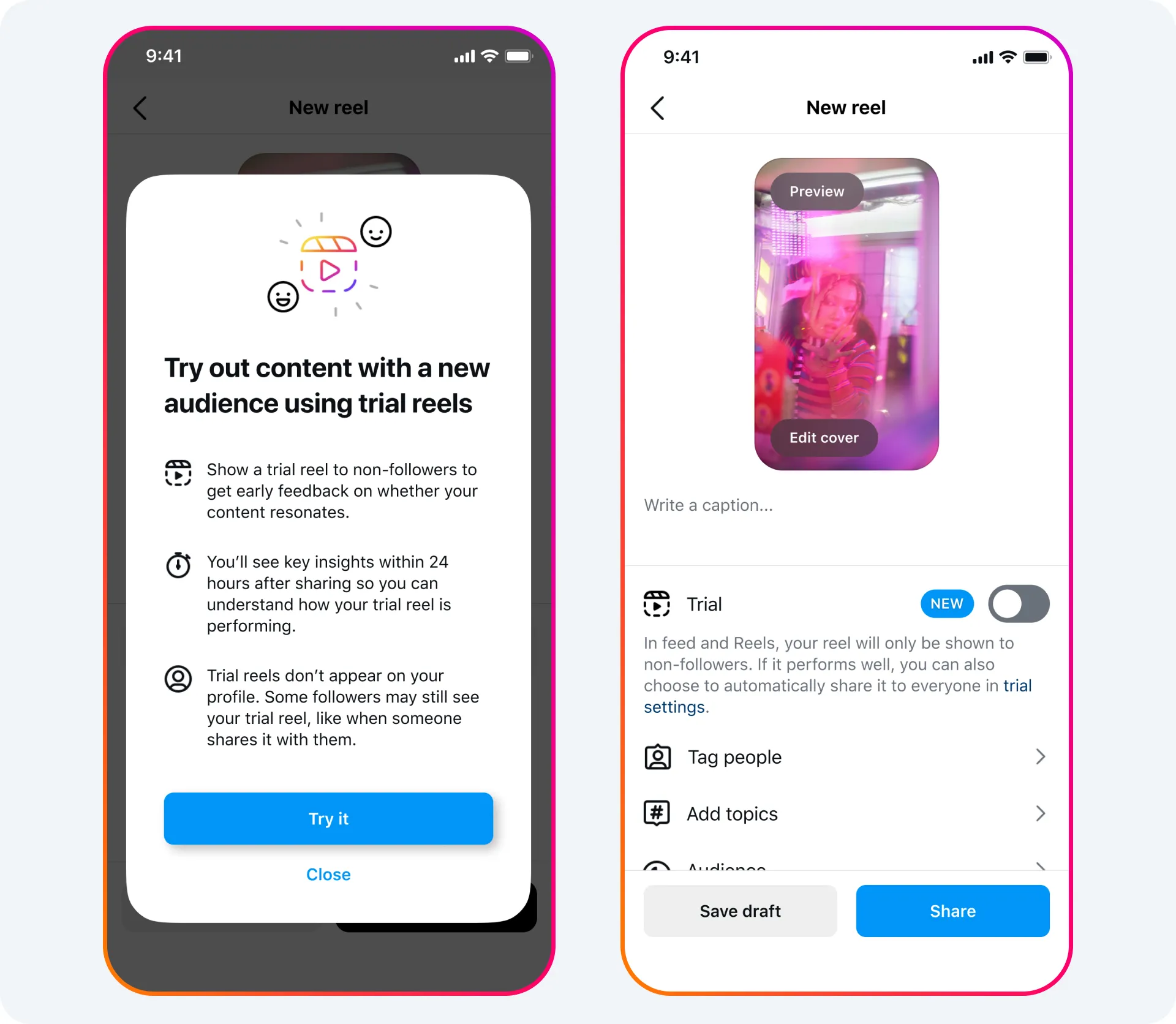 IG新功能|可在分享內容之前開啟Trial功能,測試大眾反應才正式發布。