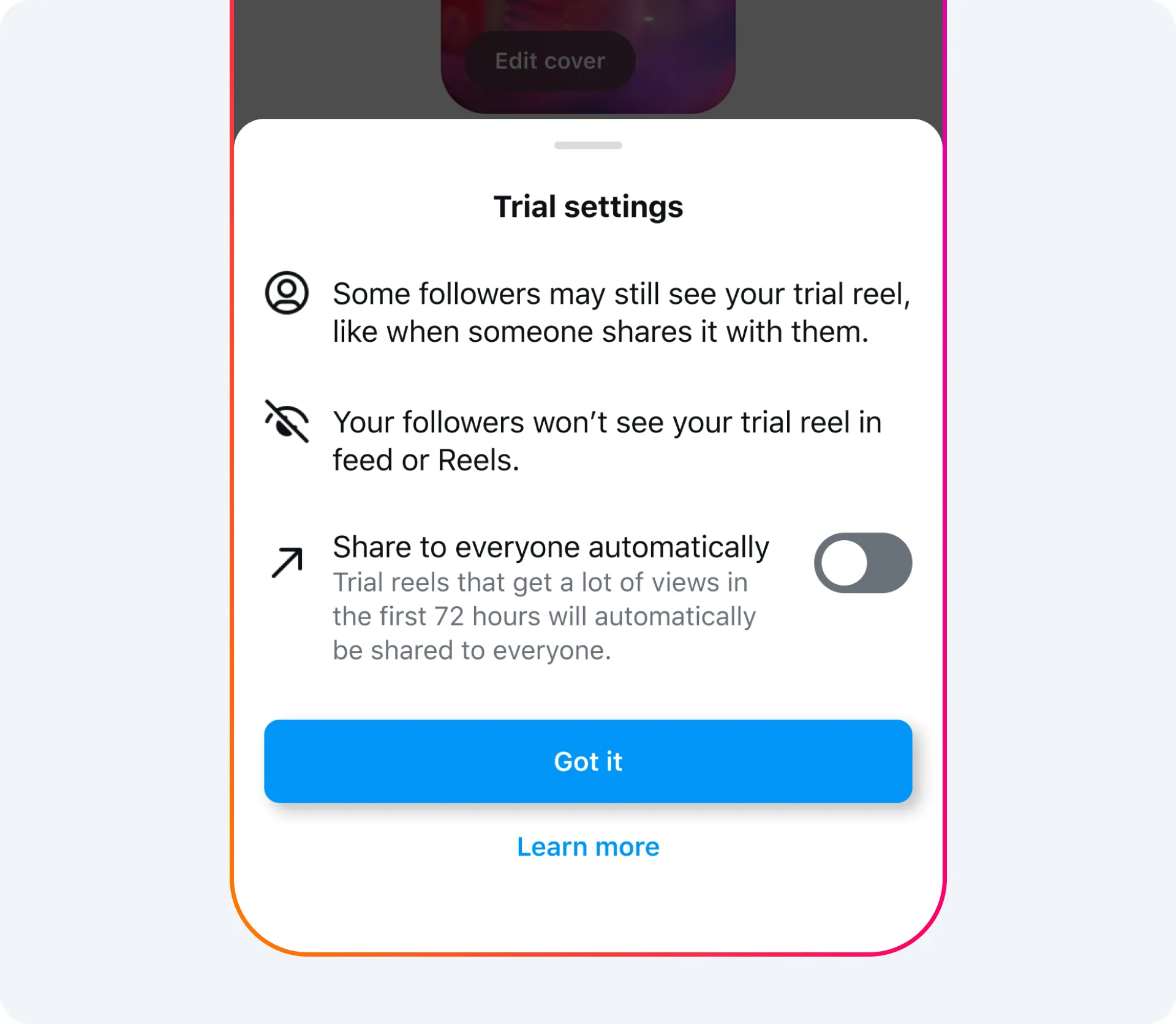 IG新功能|可選擇開啟或關閉自動分享功能。