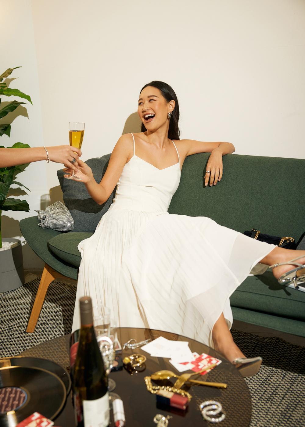 V-Neck Pleated Dress