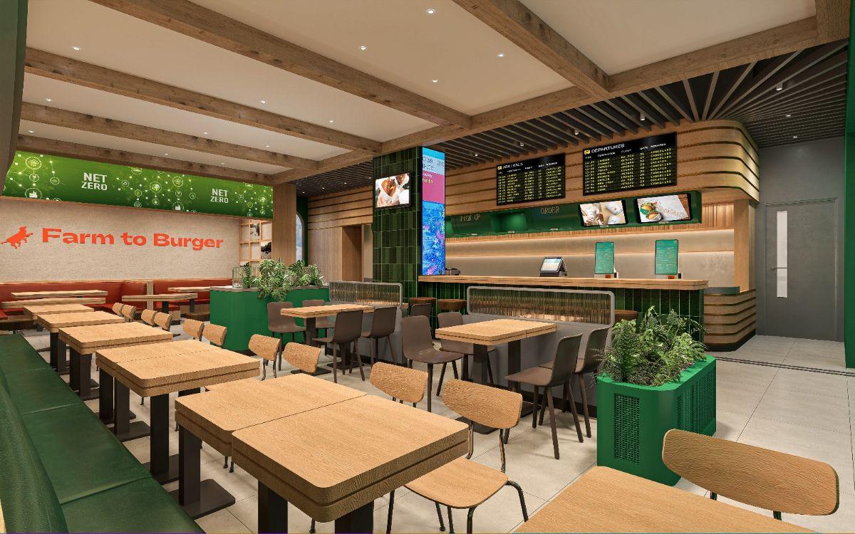 啟德店室內設計加入機場及機艙元素,展示出入境資訊牌及行李架。