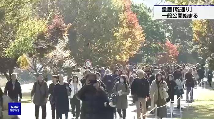 民眾前去東京皇居乾通欣賞紅葉。(互聯網)