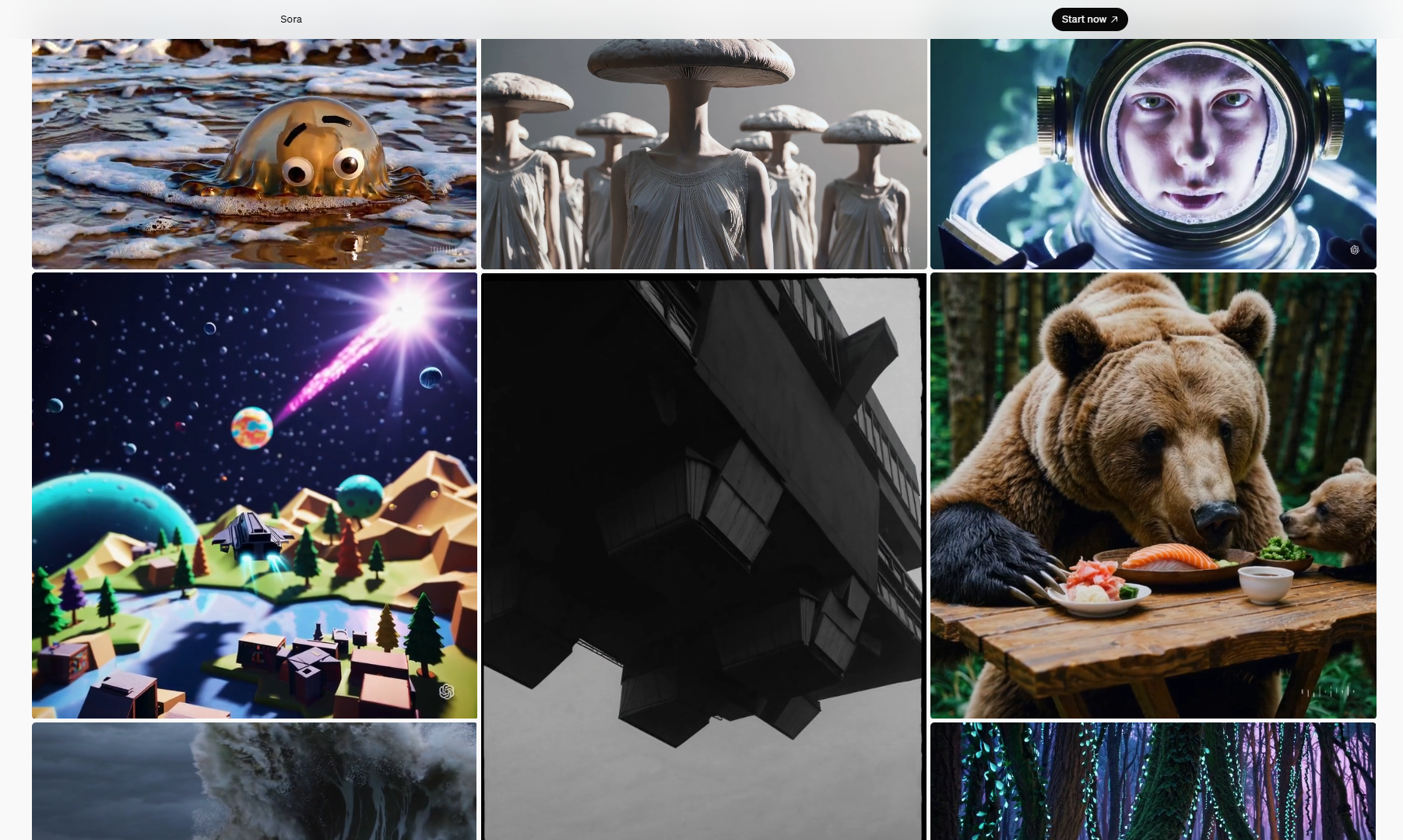 Sora官方網頁中有多段由模型生成的影片。