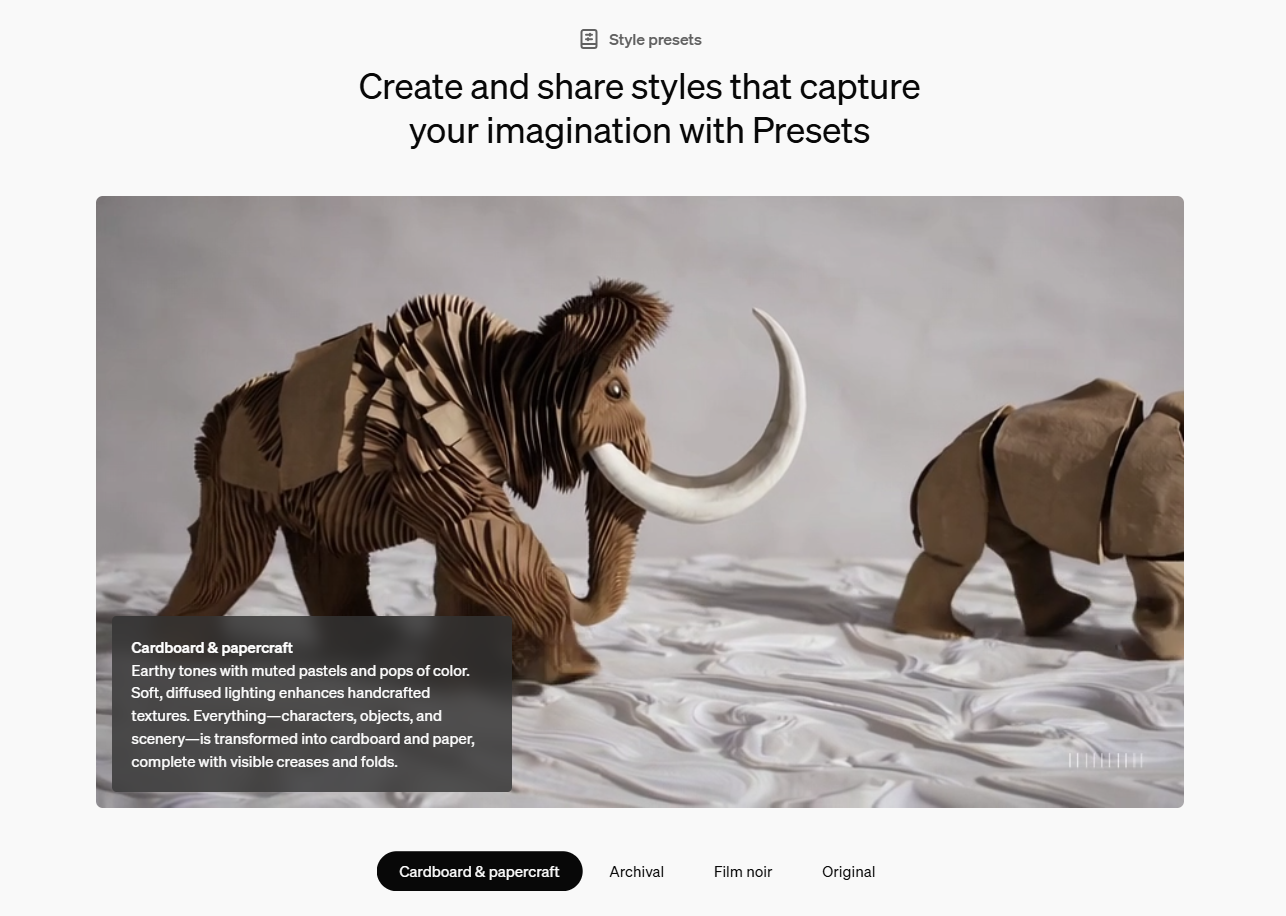 Sora更有不同有趣的影片風格及色調可選。