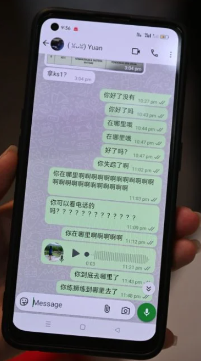 葉馨媛失蹤前,仍有跟母親透過WhatsApp聯繫,其後音訊全無。(互聯網)