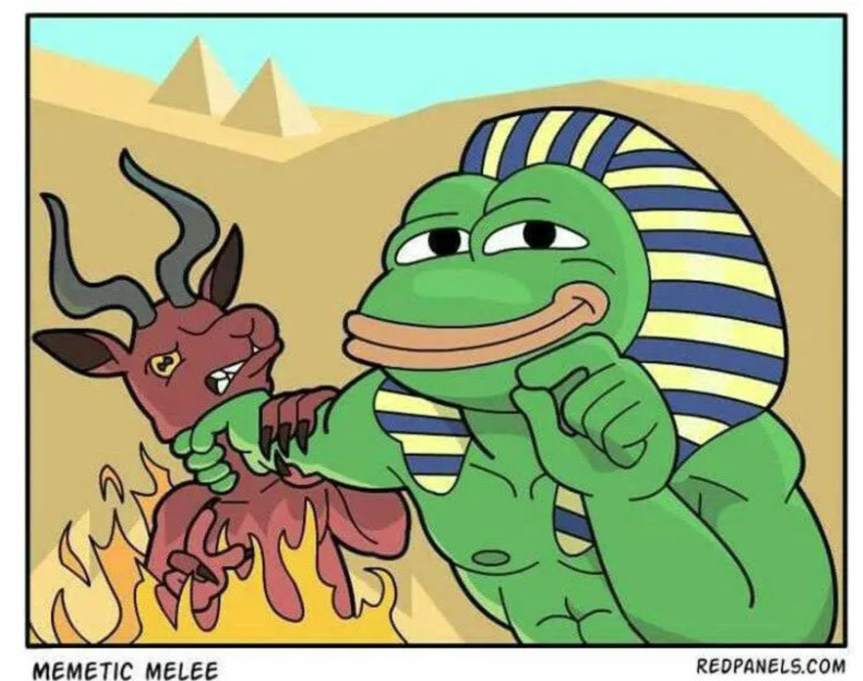 自2016年起有美國右翼團體用Pepe來宣傳,並將它與埃及「黑暗神」Kek結合。(互聯網)