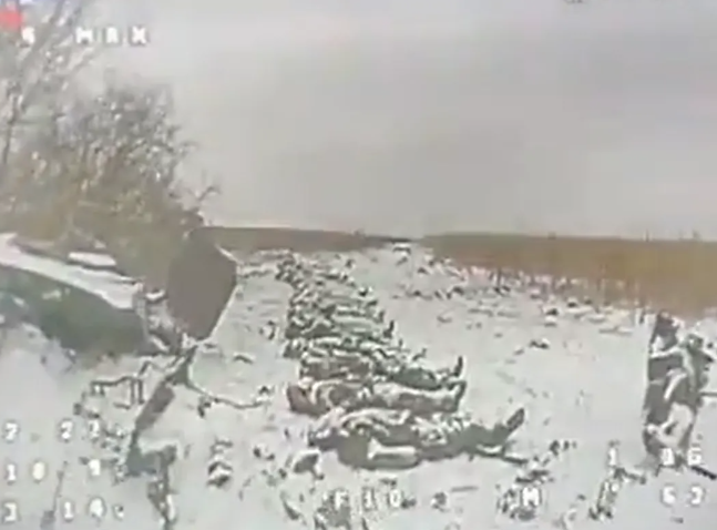 較早前照片在網上流傳,可見陣亡士兵被白雪覆蓋。(互聯網)