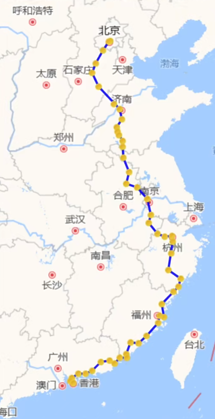 他2024年12月19日清晨從北京天安門出發,最終於31日抵達港島灣仔區。(小紅書)