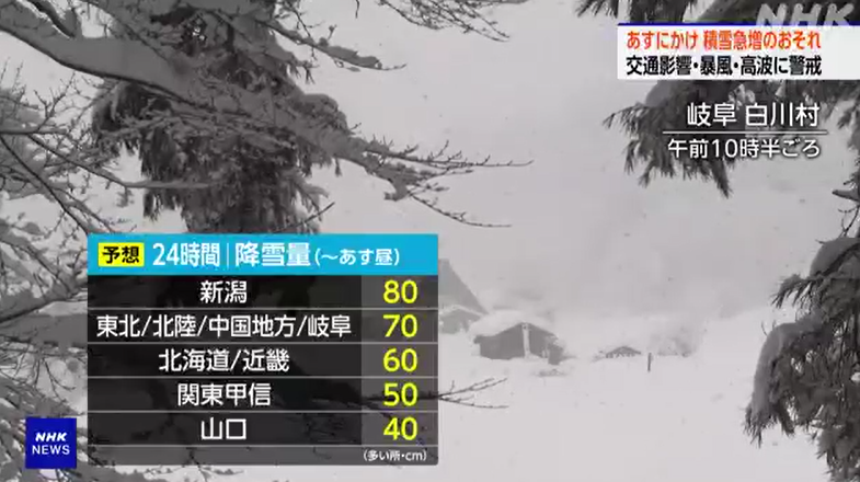 日本多處遭寒冷侵襲降大雪