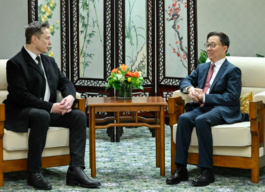 韓正會見Tesla行政總裁馬斯克(新華社)